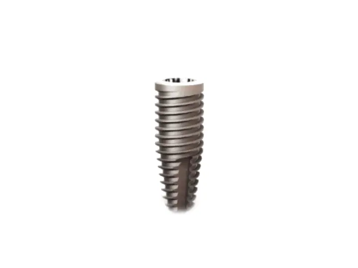 Zinedent TEC-2 implantın konik gövde, self-drilling thread ve bağlantı detayı
