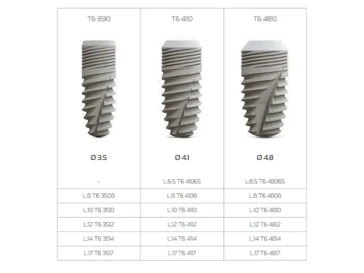 NucleOSS T6 Standard bone-level implantta deep internal-HEX bağlantı, platform switching ve double thread tasarımı