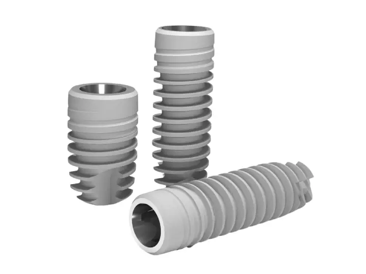 Bilimplant BL bone-level implantta conical connection, platform switching ve square macro-thread detay görünümü