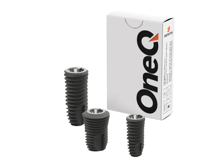Dentis OneQ-SL implantta C-SLA yüzey, Clean-Tech üretim ve 11° Morse taper bağlantı detayı