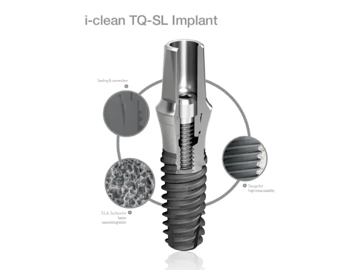 Dentis I-Clean implant C-SLA yüzey ve 11° Morse taper bağlantı detayı